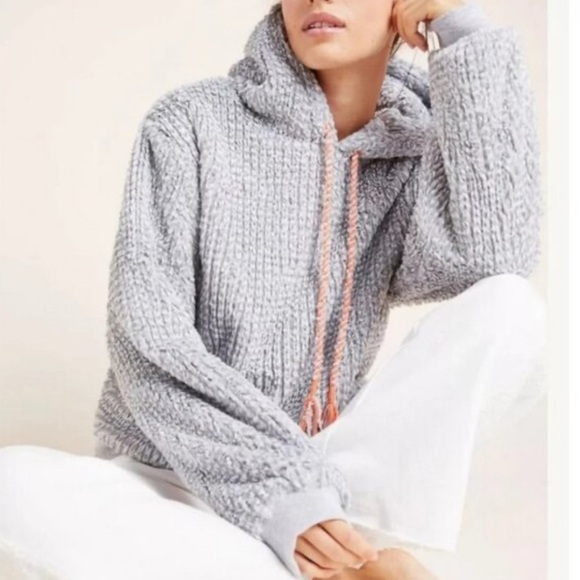 Anthropologie Sweaters - Anthropologie Saturday Sunday Size M Gray Nanette Sherpa Jersey Lined Hoodie
